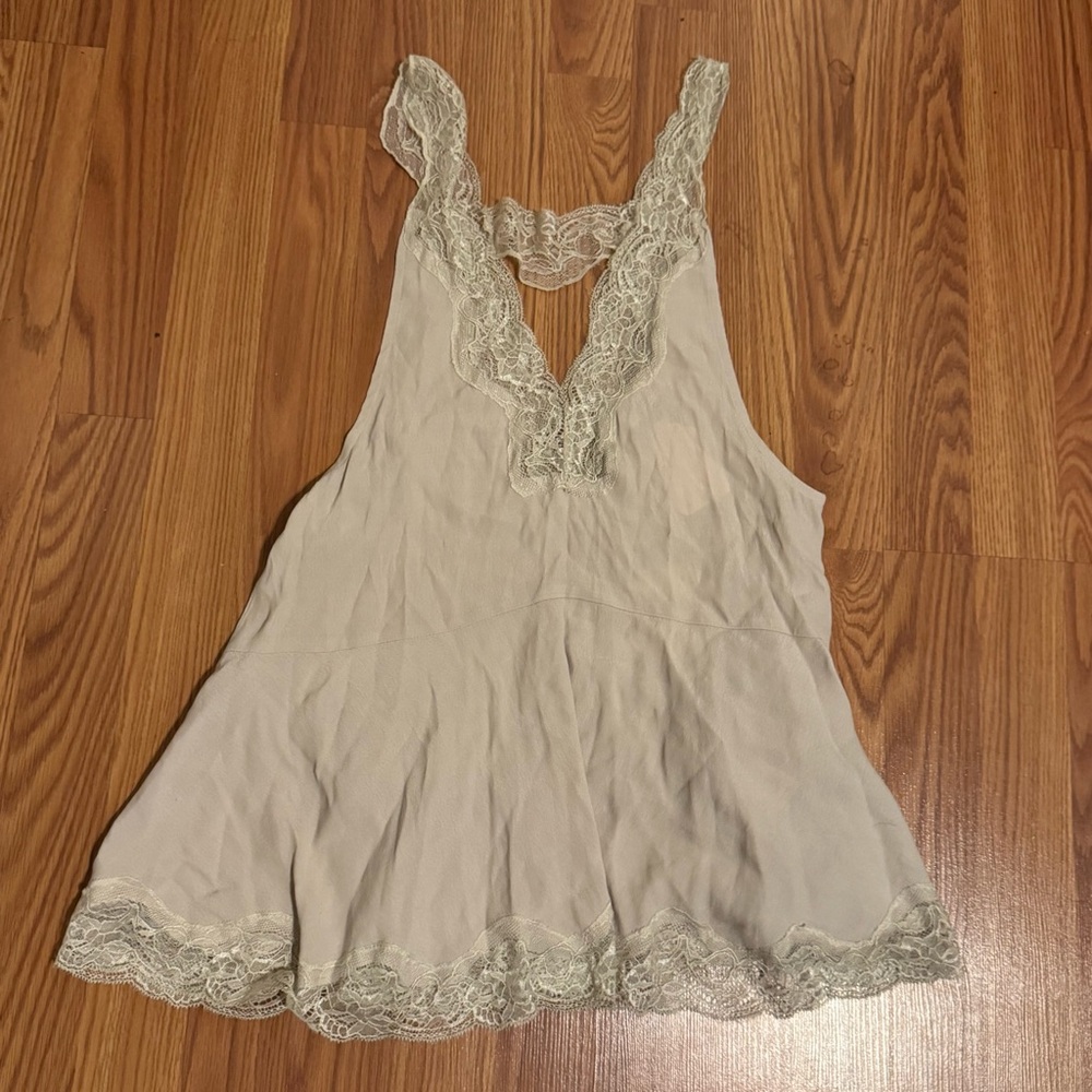 Alythia‎ Lace Trim Nude Ivory Sleeveless Cami Tank Top Size M NWT